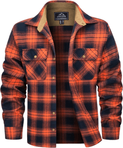 MAGCOMSEN Men's Flannel Shirts Long Sleeve Plaid Shirt Button Up Casual Shirts Lightweight Shirt Jacket with 2 Pockets Medium Orange