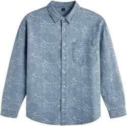 Manfinity EMRG Men's Light Blue Rose Printed Denim Casual Loose Shirt