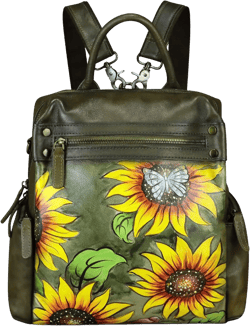 Genuine Leather Backpack for Women Hand Painted Knapsack Purse Handmade Rucksack Casual College Bag Convertible Daypack (Pattern3)