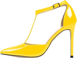 SAMMITOP Women's High Heel Ankle Strap Pumps T-bar Pointed Toe Dress Shoes Patent Leather Sandals 8.5 Yellow