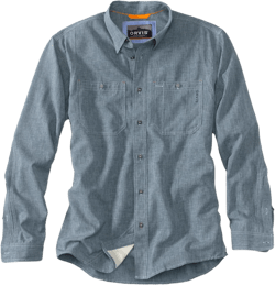 Orvis Tech Chambray Long Sleeve Men's Work Shirts - Lightweight Quick-Drying UPF 40 Chambray Fabric Casual Men's Shirts Large Blue Chambray