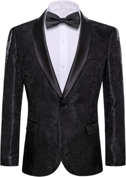 Barry.Wang Blazer for Men Paisley Sport Coat Lightweight Suit Jacket Regular Tuxedo Flower Mardi Gras Carnival Gift Subdued Black XX-Large