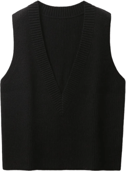 Womens Deep V Neck Sweater Vest Casual Knitted Tank Tops Sleeveless Sweater Ribbed Pullover Knitwear X-Large Black