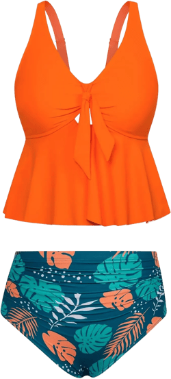 Hanna Nikole Women Plus Size 2 Piece V Neck Tie Tankini Swimsuit with Tummy Control Bikini Bottoms Bathing Suits : Clothing, Shoes & Jewelry