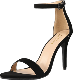 ElElax Black White Gold Heels for Women 4 Inches, Stiletto Heels Ankle Strap Heeled Sandals for Dressy Wedding Party