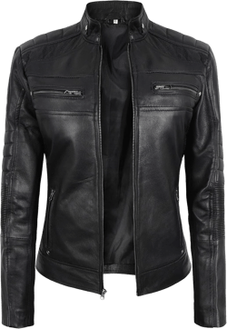SKY-SELLER Women's Rose Gold Brando Leather Jacket - Ladies Motorcycle Studded Black Biker Jacket XX-Large Black Quilted
