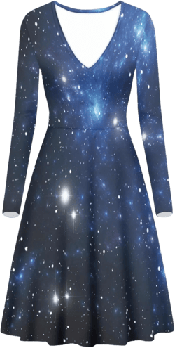 Forchrinse Red Kiss Lip Print Women's Long Sleeve Dress V Neck Casual Dress Loose Swing Knee Length 3X-Large Blue Galaxy Star Space