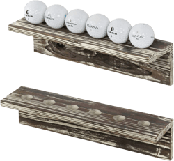 MyGift Rustic Torched Wood Golf Ball Holder, 12-Inch Display Floating Shelf, Set of 2