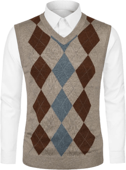 Lars Amadeus Men's Casual Argyle V Neck Sleeveless Knit Pullover Sweater Vest Beige Medium
