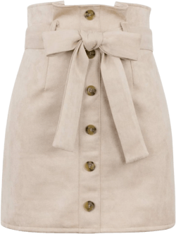 Meyeeka Women's Paperbag High Waist Button Trim Front Belted Faux Suede Mini Skirt