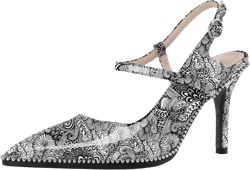 SAMMITOP Women Slingback Heels Ankle Strap Beaded D'Orsay Stiletto High Heel Close Pointed Toe Wedding Dress Pumps Shoes 3.5 Inch 8 Flower White