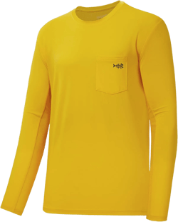BASSDASH Men’s UPF 50+ Performance Long Sleeve T-Shirt UV Sun Protection Fishing Hiking Sports Shirts 4X-Large Amber/Dark Blue Logo