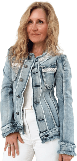 Fringe Denim Jacket with pearl detail