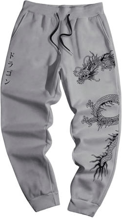 Men's Graphic Letter Print Sweatpants Drawstring Waist Tie Front Workout Pants Jogger Pants with Pocket Medium Grey
