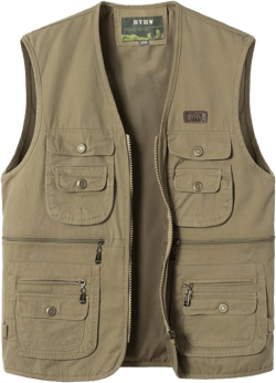 Men's Outdoor Fishing Vest Sleeveless Jackets Multi Pocket Photographers Vest Outerwear Tool Vests X-Large Khaki