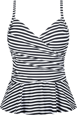 coastal rose Women's Wrap Tankini Top V Neck Swimsuits Ruched Tummy Control Bathing Suit Top Flounce Swim Tops 6 Black White Stripes