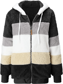cooki Winter Jackets for Women Furry Coats for Women Fleece Jackets Winter Plush Jackets for Women Color Block Soft Sweater Knit Open Front Outwear Warm Coat with Pocket