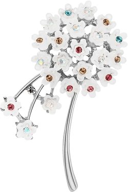Delicate Dandelion Flower Shawl Brooch Pin with Colorful Rhinestone Resin Floral Pins Clip Corsage Dress Suit Coat Bouquet Sweater Badges Lapel Brooches Pins Dainty Jewelry Gifts for Women Girls Silver