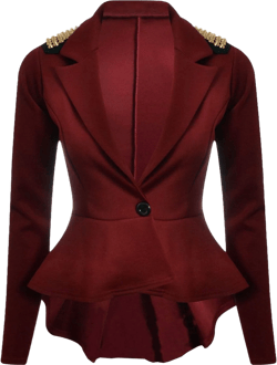 Ladies Gold Studded Shoulder Long Sleeve Spike Blazer Women Frill Peplum Tail Celebrity Style Jacket
