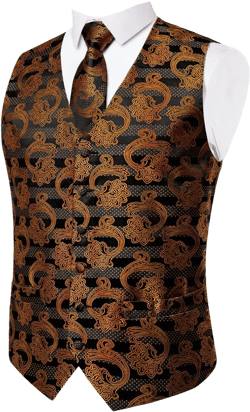 Red Paisley Men's Wedding Suit Vest Casual Business Party Waistcoat Neck Tie Set V-Neck Small Mjtz-0124