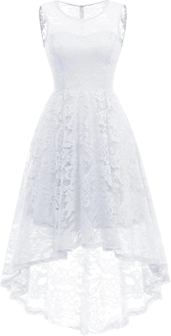 MUADRESS Women's Elegant Floral Lace Dress Sleeveless Crew Neck Hi-Lo Cocktail Dress for Evening Party 3X-Large White