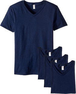 Fruit of the Loom Men's Lightweight Cotton Tees (Short & Long Sleeve) V-Neck V-neck - 4 Pack - Navy Small