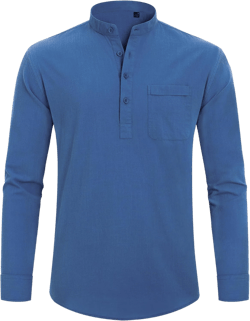 J.VER Men's Linen Roll Up Long Sleeve Shirt Cotton Casual Beach Shirts Henley T-Shirt Band Collar Vacation Tops with Pocket