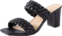 N.N.G Women Heels Sandals Braided Block Nude Summer Chunky Square Leather Woven Comfort Strappy Dress Casual Pumps Mules 6 3 Inch Heels/Black