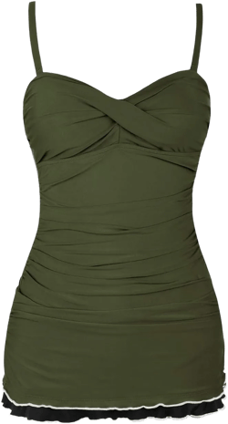 Mycoco Women's One Piece Swimdress Tummy Control Bathing Suit Front Cross Monokini Ruffled Hem Swimsuits Swim Dress 14 Dark Green