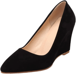 Hello Shero Heeled Wedges for Women Almond Round Toe High Heel Pumps Classic Slip-on Suede Leather Dress Shoes 6 Black-pointed Toe-suede