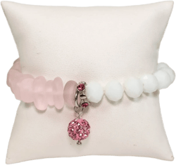 Pink and White Faceted Rhinestone Charm Stretch Beaded Bracelet