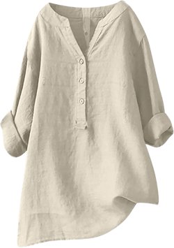 Women's Plus Size Cotton Linen Dress Tops Casual V Neck Button Down Blouses Long Sleeve Roll up Flowy Tunic Tops 4X-Large 03 Beige
