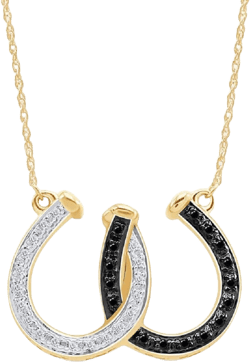 Ritika Round Cut Black & White Diamond 925 Sterling Silver 14K Yellow Gold Over Diamond Double Horseshoe Pendant Necklace for Women's