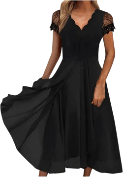 HGps8w Mother of The Groom Dresses for Wedding Half Sleeves Lace Appliques High Low Chiffon Scoop Neck Formal Evening Dress Small 04 Black