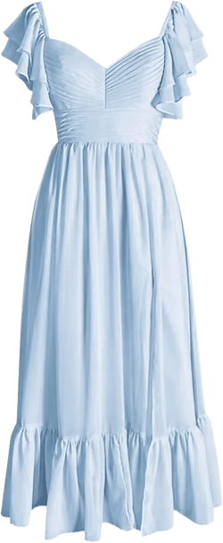 Plus Size Light Blue Bridesmaid Dresses for Women with Slit Ruffle Sleeves Chiffon Formal Wedding Guest Dresses for Juniors Ankle Length Size 20