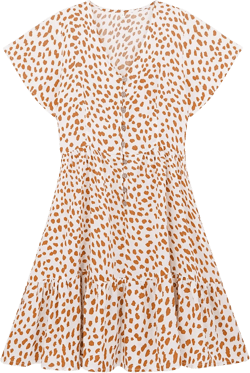R.Vivimos Women's Short Sleeve Floral Print V Neck Cotton Tunic Dress