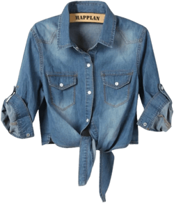 happlan Women's Loose Lapel 3/4 Sleeve Tie Knot Denim Shirt Short Crop Top at Amazon Women’s Clothing store