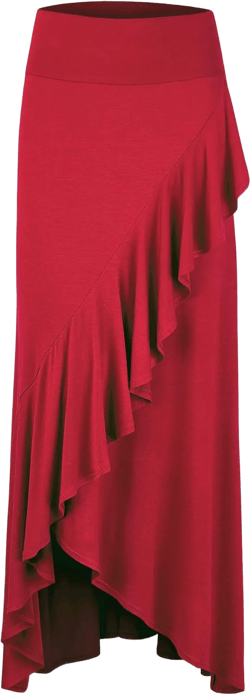 LL Womens Wrapped High Low Ruffle Maxi Skirt - Made in USA Small Wb1356_red