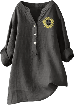 Womens Summer Tops Stand Up Collar Long Sleeve Blouses Cotton Linen Print Tops Fashion Casual Top Loose Holiday Beach Shirts at Amazon Women’s Clothing store