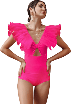 Women One Piece Swimsuit Pleated Lace Ruffle Bathing Suit Padded Swimwear