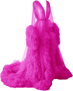BATHGOWN Sexy Illusion Long Lingerie Tulle Robe Nightgown Bathrobe Sleepwear Bridal Robe Wedding Scarf XX-Large Pink 2