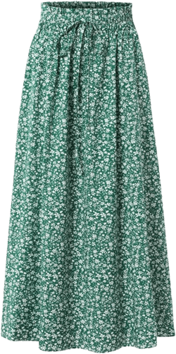 Women's Floral High-waisted Skirt Elastic-waisted Casualt with Pockets Summer and Fall Beach Dress X-Large Green