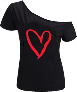 MAGICMK Women’s Short Lips Print Causal Off The Shoulder Plus Size T-Shirt Tops Black+redheart 4X-Large