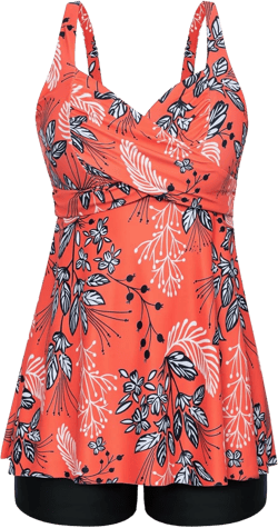 Hanna Nikole Women's Plus Size Tankini Swimsuits Twist Front Two Piece Bathing Suits with Shorts 16 Plus Orange White Leaves
