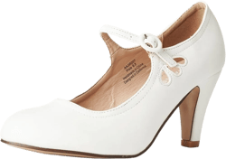 J. Adams Pixie Mary Jane Shoes Women Oxford Pumps - Cute Low Kitten High Heels - Retro Vintage Shoes for Women 1950s Mary Janes Round Toe Shoe with Ankle Strap - Women Dress Shoes 6.5 White Pu