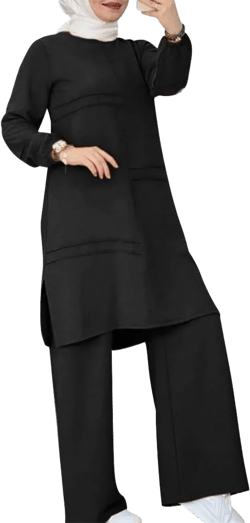 Abayas Dress for Women Muslim Long Sleeve Loose Top Pants 2 Pcs Dubai Islamic Muslim Women Matching Sets XX-Large Black Cc