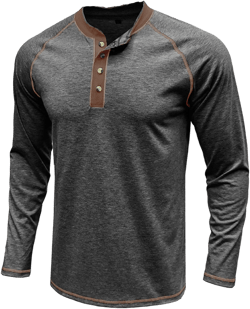 Men's Casual Henley Shirts Long Sleeve Slim Fit Button Cotton Basic T-Shirt Lightweight Raglan Sleeve Tee Tops Small Dark Hua Gray