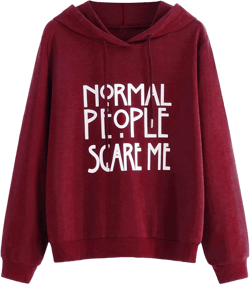 Hoodie for Women Normal People Scare Me Funny Letter Print Graphic Sweatshirt Casual Long Sleeve Top with Kanga Pocket Medium Wine