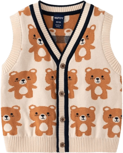 Meufam Unisex Kids Bear Cartoon Button Down Knitted Sweater Vest Soft Uniform Casual V-Neck Sleveeless Waistcoat Vest