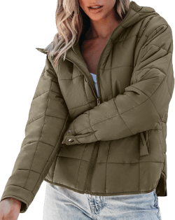 luvamia Puffer Jackets for Women Quilted Lightweight Coats Trendy Hooded Zip Up Casual Fall Puffy Jacket Coat Pockets